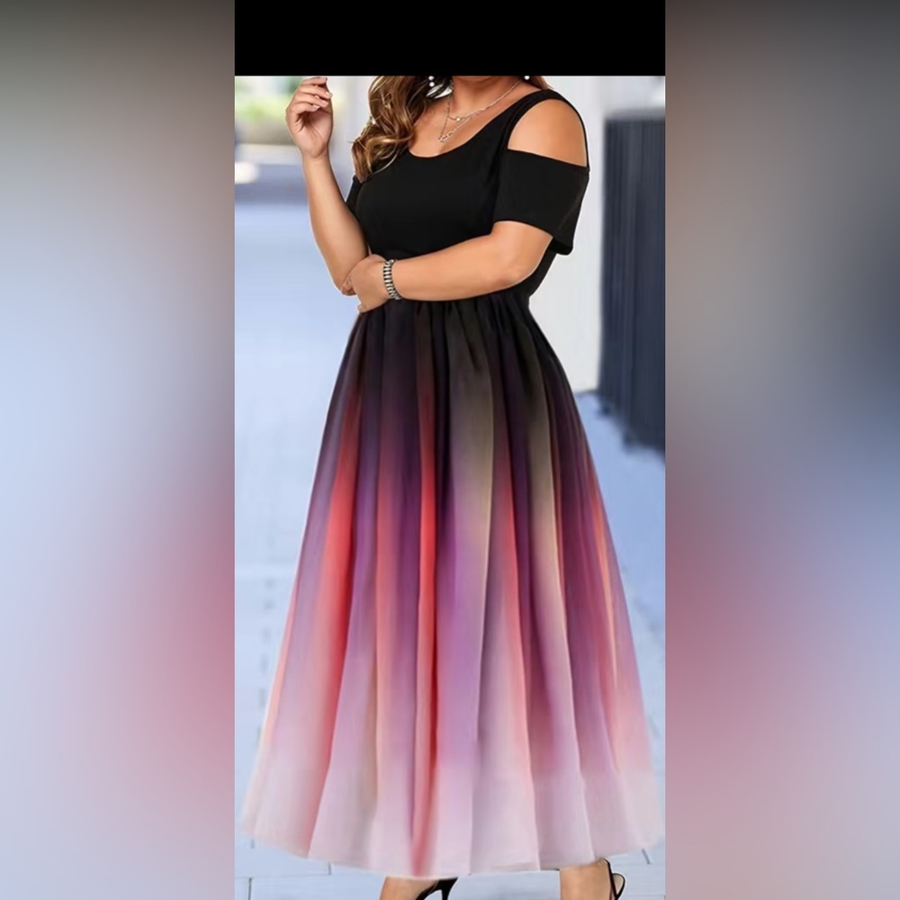 Ombré, print, cold shoulder maxi dress size 3X-18 stretchy, short sleeve